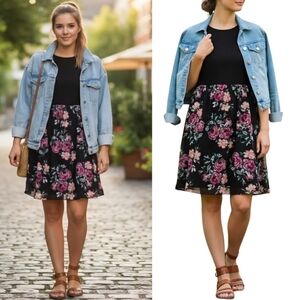 Speechless Black Floral Lace Chiffon Fit & Flare Party Dress